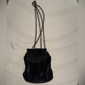 BLACK VELVET backpack purse silver sparkle undertone, chain handle straps.